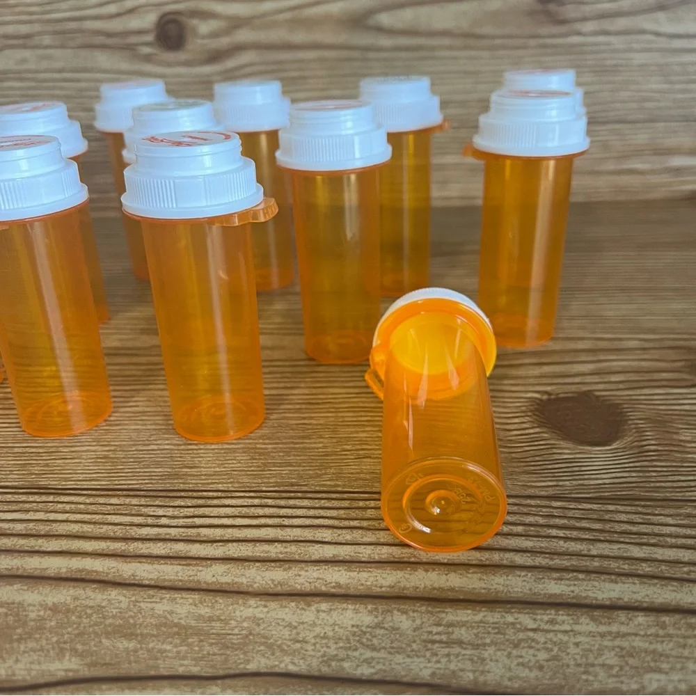 Lot 12 Empty Medicine Pill Plastic Amber Bottles Containers Prescription Crafts